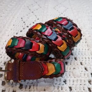 Vtg‎ Belt Rainbow Brass Buckle Adjustable Boho India Genuine Leather 42" L XL